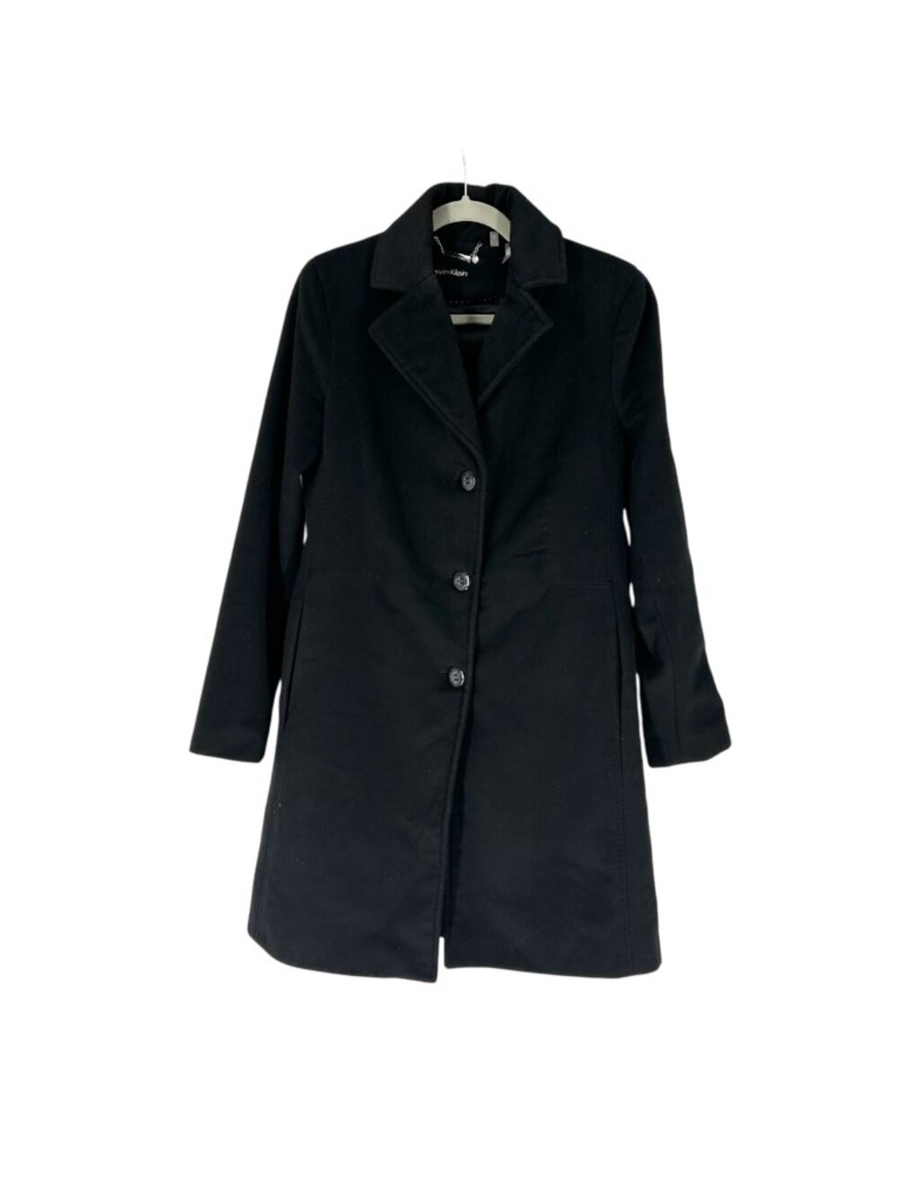 Calvin Klein Black Wool/Cashmere Blend Button Front Coat